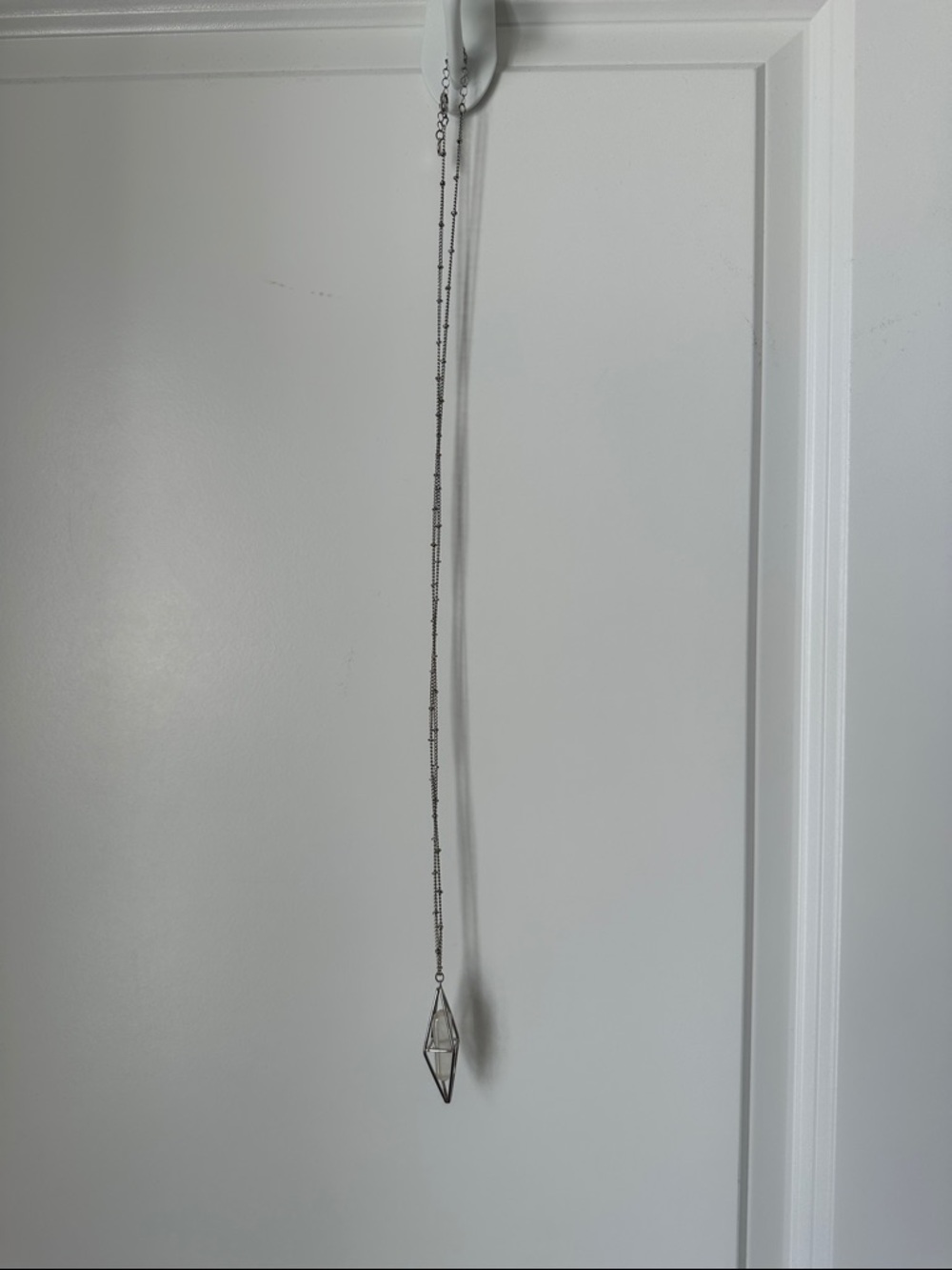 Minimalist Silver Crystal Cage Pendant Necklace - Clear